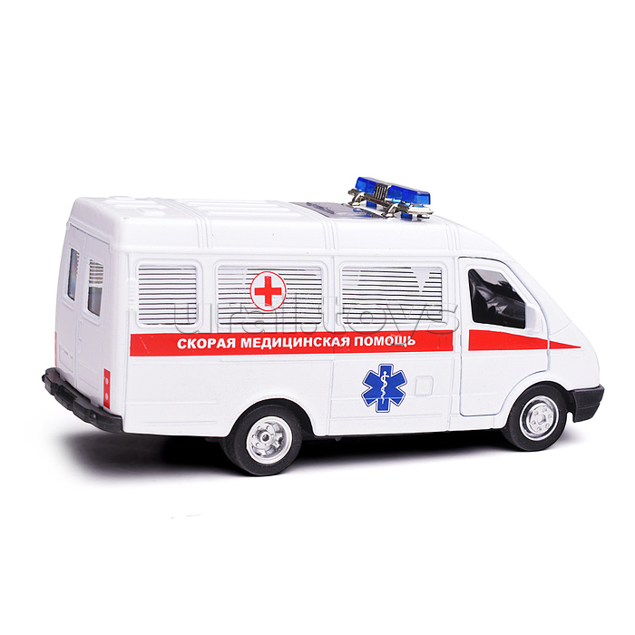 Машина металл ГАЗ -3221 "Газель" Скорая 12,2 см, (двери) инерц, в коробке