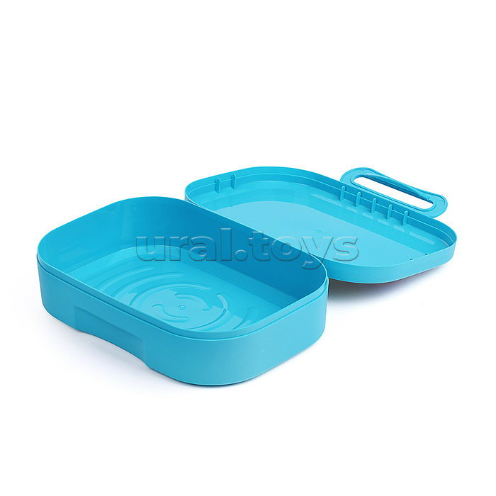 Набор: Ланч-бокс 0,98л и стакан детский с крышкой, петлей и декором "Смешарики" 0,4л (Голубой)