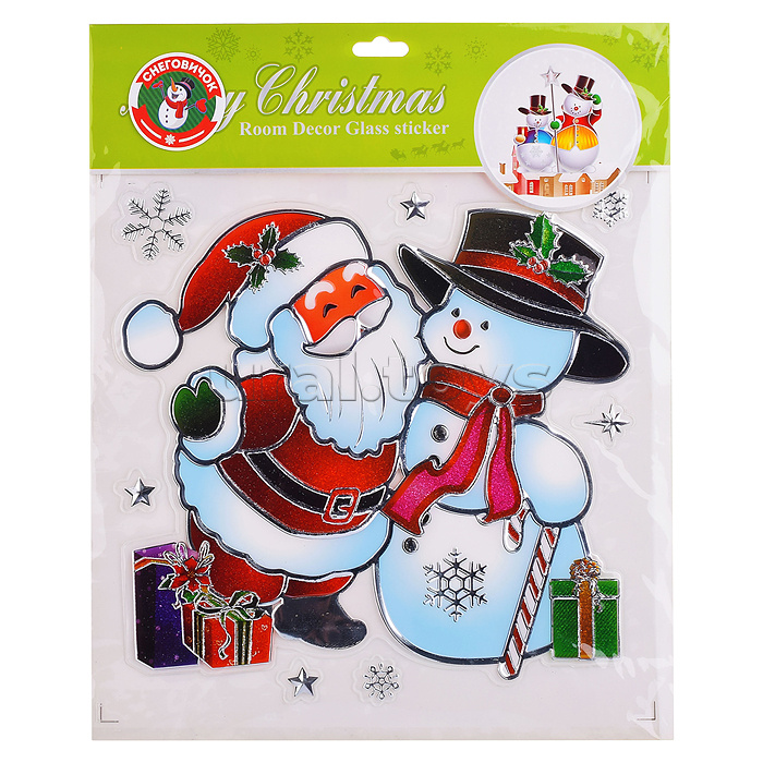 Наклейки новогодние для декора "Дедушка мороз и Снеговик" в пакете