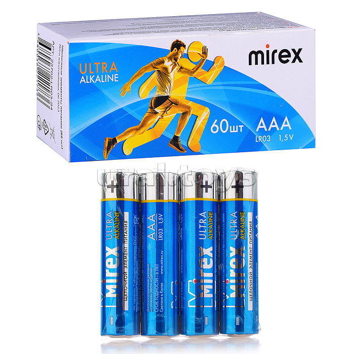 Батарея щелочная Mirex LR03 / AAA 1,5V, в упаковке 60 шт.,(4)
