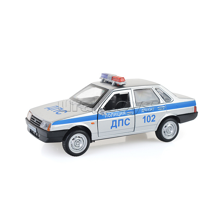 Машина металл LADA-21099 "Спутник" Полиция 12 см, (свет-звук, двери) в коробке