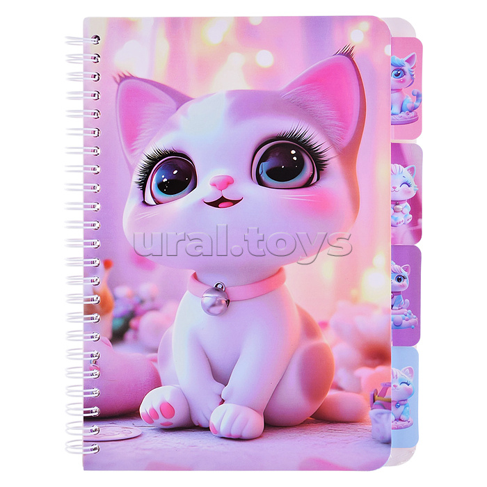 Блокнот на евроспирали "Кошечка" 14х21 см, 60 л., линованный внутренний блок, плотность бумаги 70г/м2, 4 дизайна в ассортименте, ОПП-упаковка
