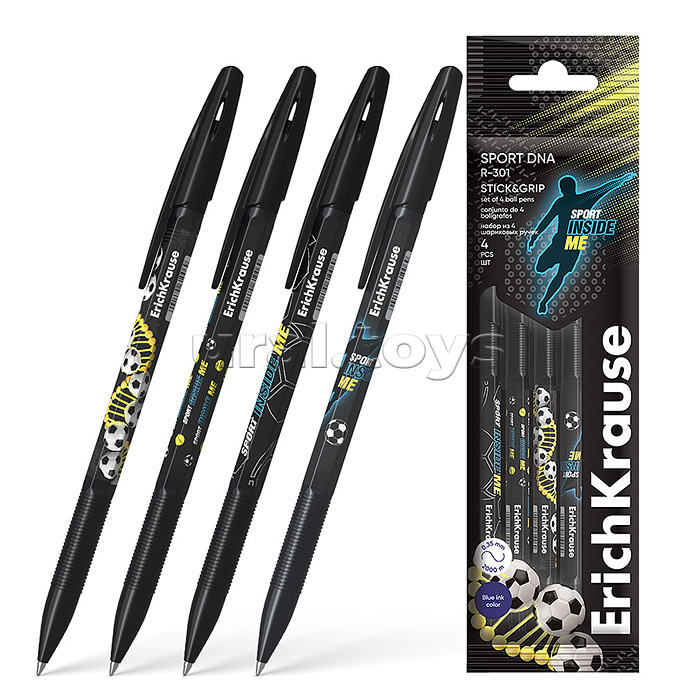 Набор из 4 ручек шариковых R-301 Stick&Grip Sport DNA 0.7, цвет чернил синий (в пакете) Набор из 4 ручек шариковых R-301 Stick&Grip Sport DNA 0.7, цвет чернил синий (в пакете)