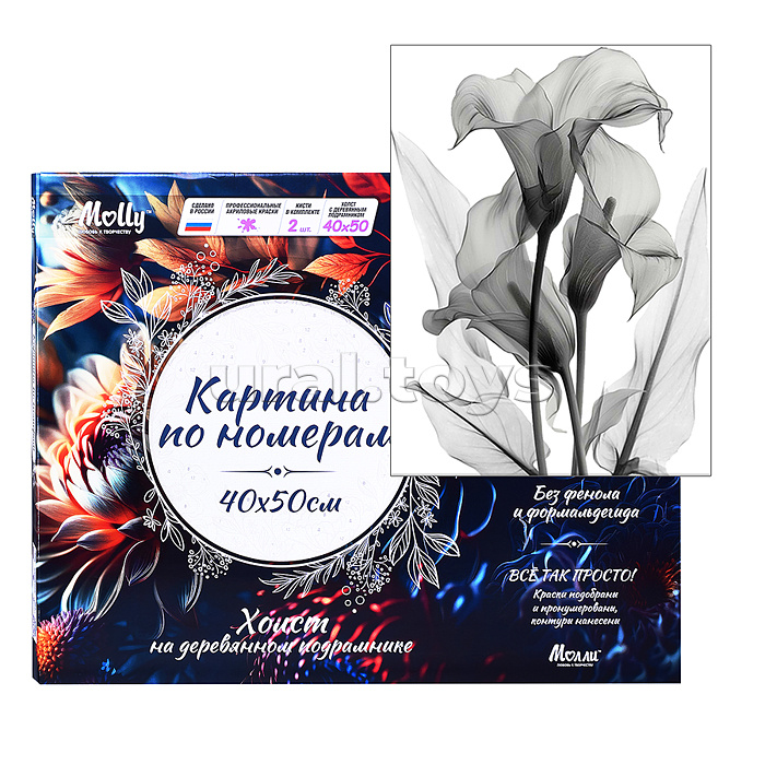 Картина по номерам 40х50 "Монохромные каллы" 9 цветов