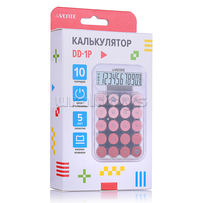 Калькулятор настольный DD-1, 125x150x18 мм, 10 разрядный, коррекция последнего введенного значения, общая сумма, автоматическое отключение, прорезиненные ножки, прозрачный корпус, пудровый деграде, в картонной коробке Калькулятор настольный DD-1, 125x150x18 мм, 10 разрядный, коррекция последнего введенного значения, общая сумма, автоматическое отключение, прорезиненные ножки, прозрачный корпус, пудровый деграде, в картонной коробке