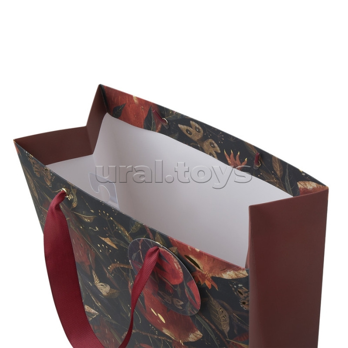 Пакет подарочный Premium с квадратным дном "Флора. Гранат" М, 25x23x17см