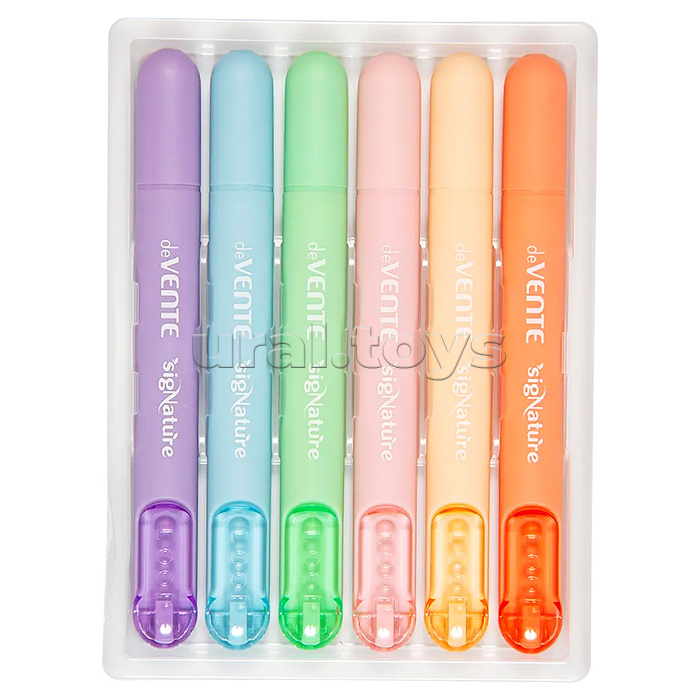 Набор маркеров-выделителей "SigNature" (6 цв) плоский корпус c клипом, скошенный наконечник, ширина линии 1-4 мм, в пластиковой коробке