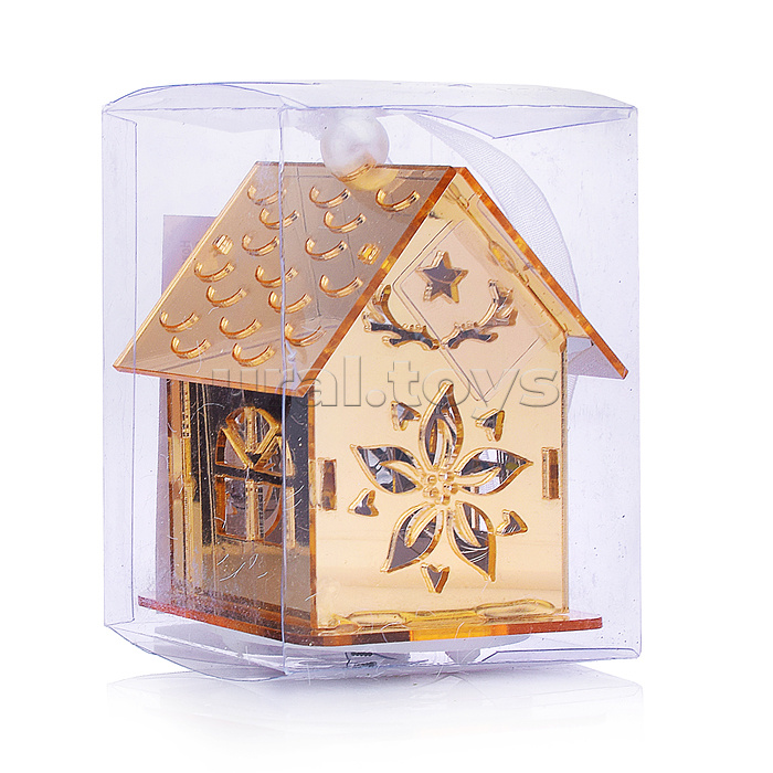 Новогоднее украшение "Домик" со светом, золото