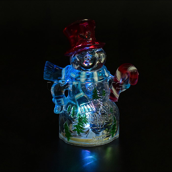 Снеговик светящийся 12см, с елочкой и фонариком, в коробке