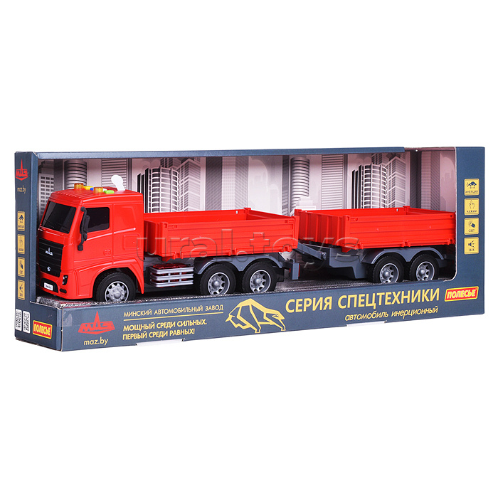 МАЗ, автомобиль бортовой с прицепом инерционный (со светом и звуком) (в коробке)