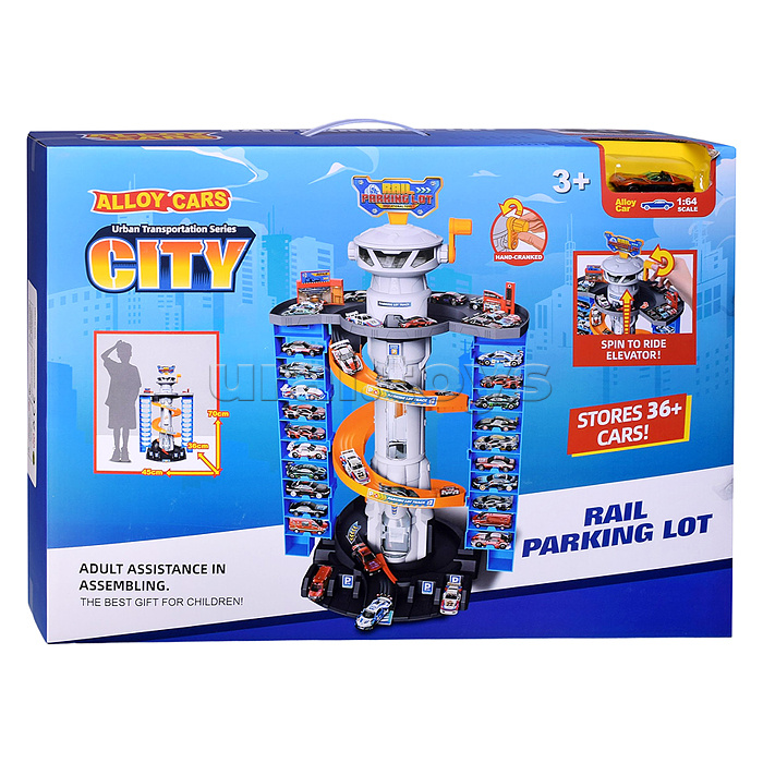 Парковка "Мега-паркинг" 6 металлических машин в наборе, (свет, звук) в коробке