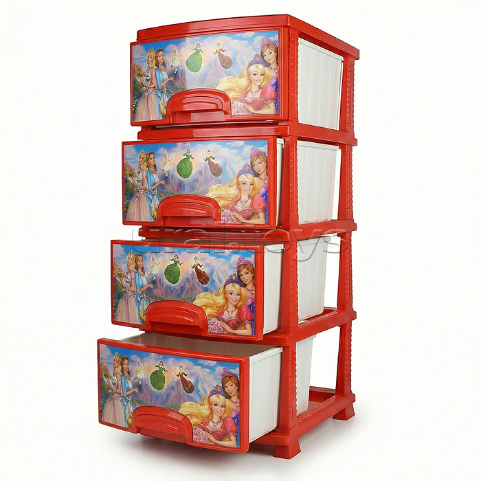 Комод "Декор" "Принцесса" 4 секции красный перламутр