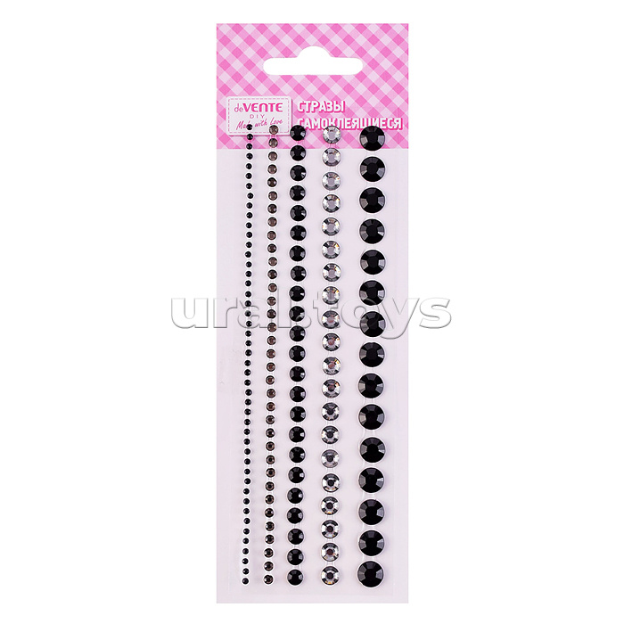 Стразы акриловые самоклеящиеся "DIY Jewelry Inspiration" 130 шт, круглые, цвет черного бриллианта, 5 размеров, на подложке, в пластиковом пакете с блистерным подвесом