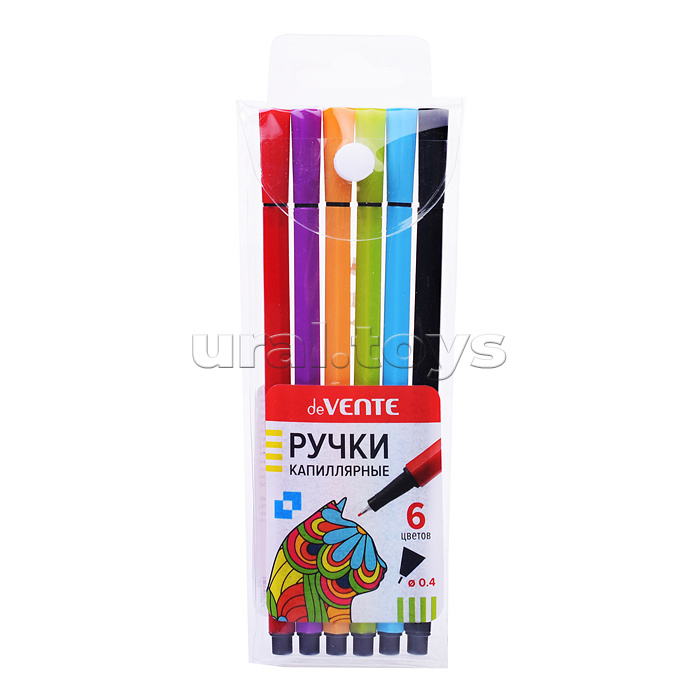Набор ручек капиллярных "Topex" 06 цветов, d=0,4 мм, с цветным шестигранным корпусом, в пластиковом блистере