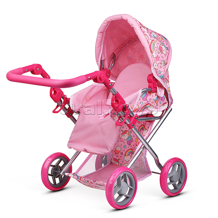 Коляска для кукол, металлическая, складная, с сумкой-переноской, корзиной и складным козырьком