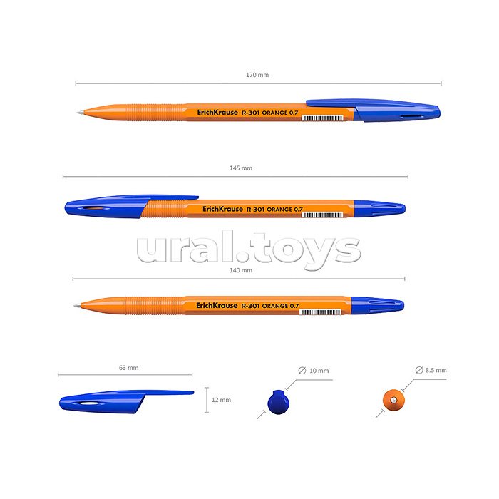 Набор из 8 ручек шариковых R-301 Stick Orange 0.7, цвет чернил синий (в пакете)