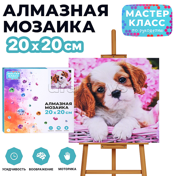Мозаика алмазная "Щенок в корзинке" 20*20 см.