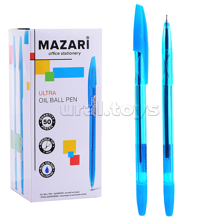 Ручка шариковая ULTRA, синяя, чернила на масляной основе, игольчатый пиш.узел 1.0мм, корпус пластиковый прозрачный цветной, сменный стержень 140мм, картонная упаковка