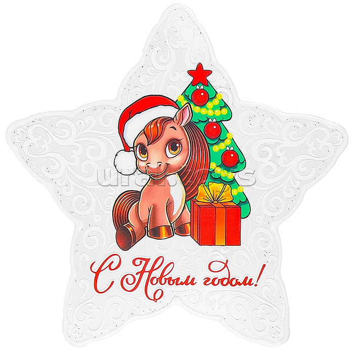 
Силиконовая новогодняя наклейка "Лошадка у ёлочки" 20*20 см