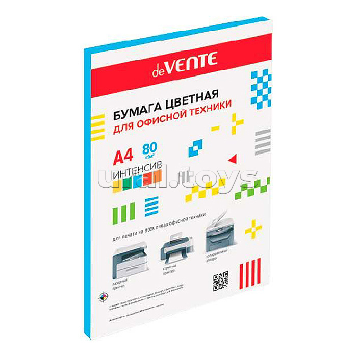 Бумага цветная для офисной техники A4 50 л, 80 г/м², интенсив синий, в пластиковом пакете