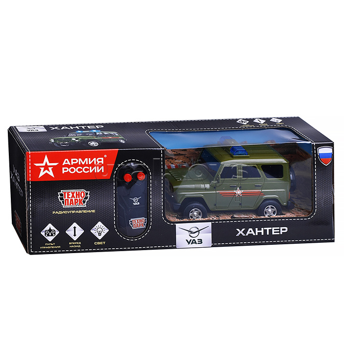Машина р/у УАЗ Хантер Армия России 15 см, (свет, зеленый)