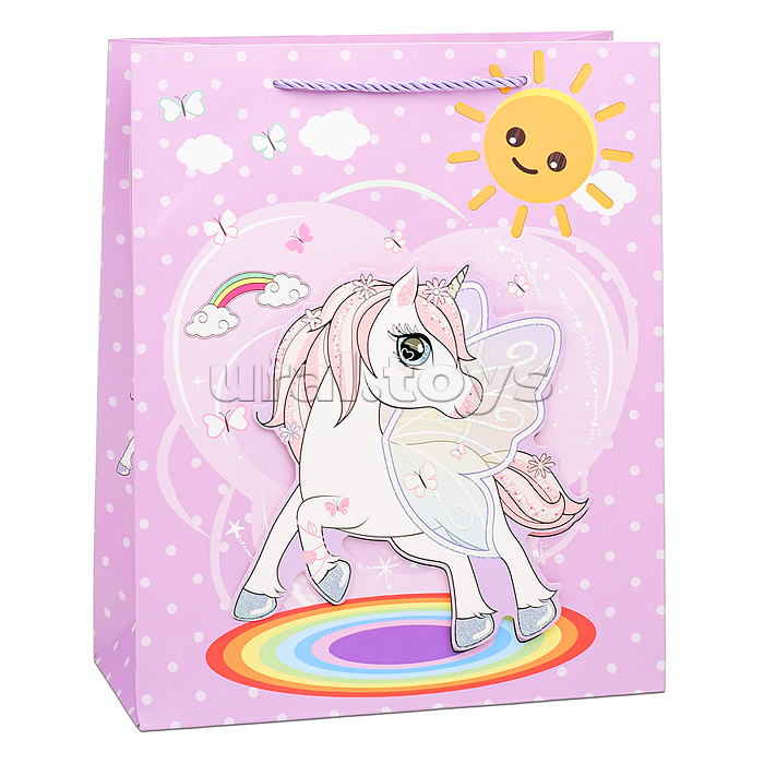 Пакет подарочный "Единорог на радуге" 26х10х32 см