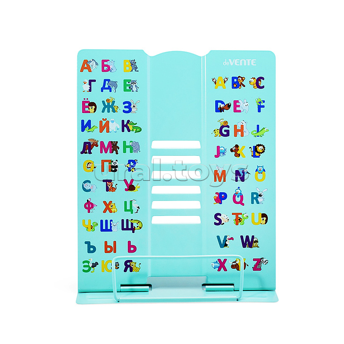 Подставка для учебников и книг "Alphabet" 27x21 см, металлическая окрашенная, вес 600 г, вертикальная, с противоскользящими ножками, с полноцветным рисунком, в пластиковом пакете с европодвесом