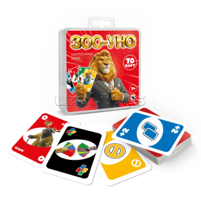 Карточная игра для детей "Зоо-Уно" 70 карт, в пластиковом боксе