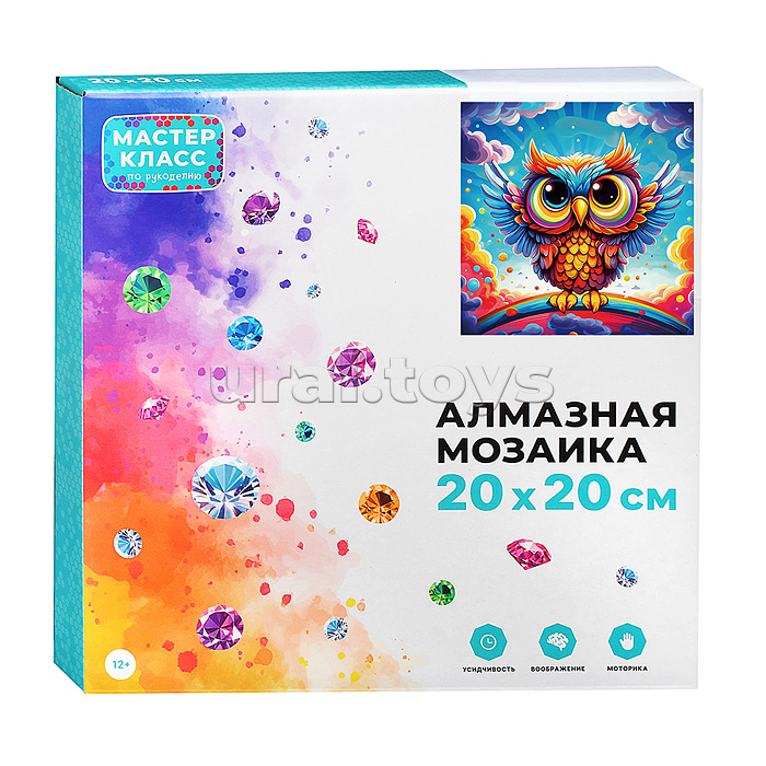 Мозаика алмазная "Радужная сова" 20*20см.