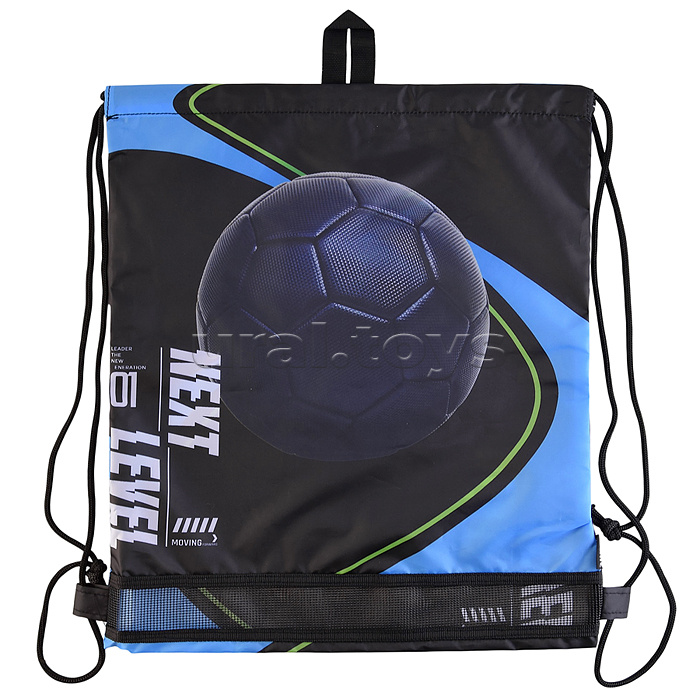 Сумка для сменной обуви "Next Level Football" 40x47 см, износостойкий полиэстер с водоотталкивающей пропиткой, 1 отделение, на веревочной завязке, с вставкой из пластиковой сетки для вентиляции, с петлей для повеса и переноски, черный