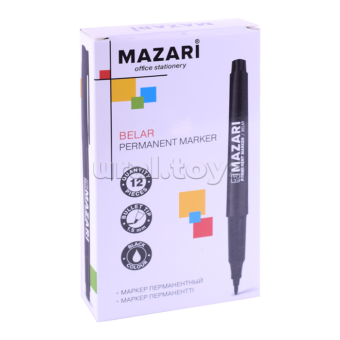 Маркер перманентный Belar, черный, пулевидный наконечник, ширина линии письма 1.5мм, картонная упаковка
