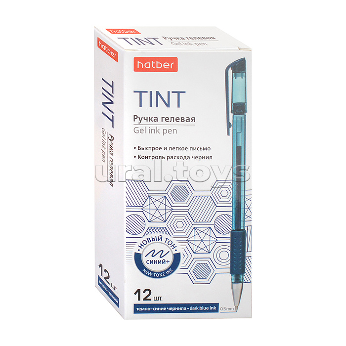 Ручка гелевая Tint Темно-синяя 0,5мм с резиновым грипом  12шт. в картонной коробке