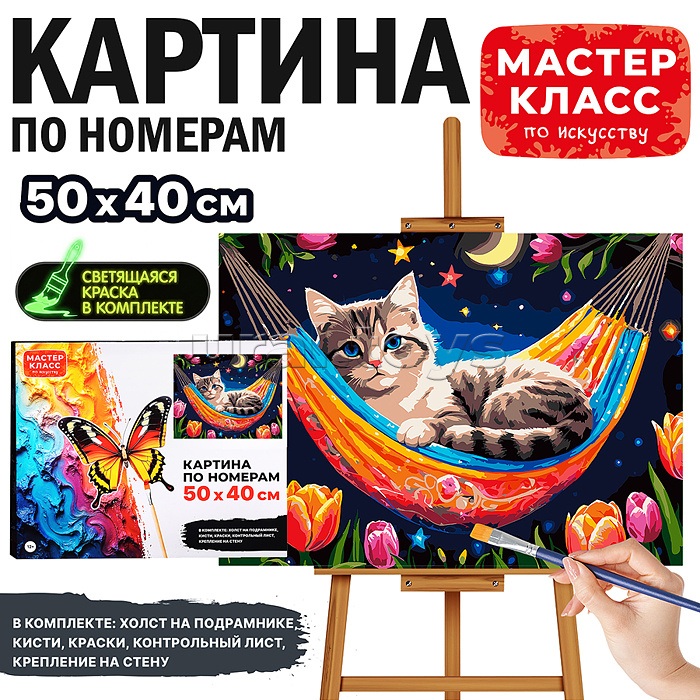 Картина по номерам "Кот в гамаке" 50*40 см