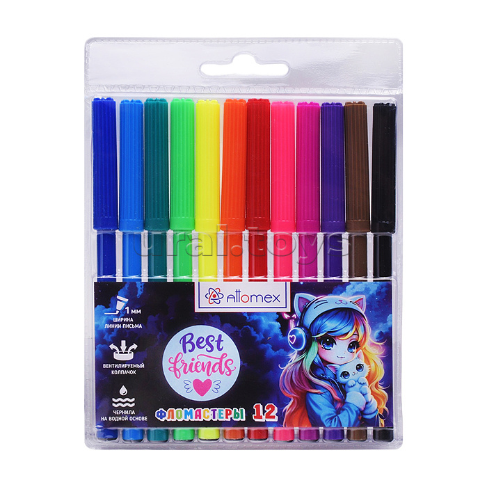 Фломастеры "Best Friends" 12 цветов с вентилируемым колпачком, в пластиковом блистере