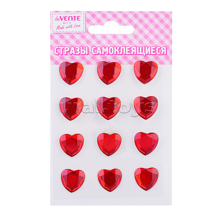 Стразы самоклеящиеся "Heart" цвет красный, карточка 8x10,5 см, в пластиковом пакете с блистерным подвесом