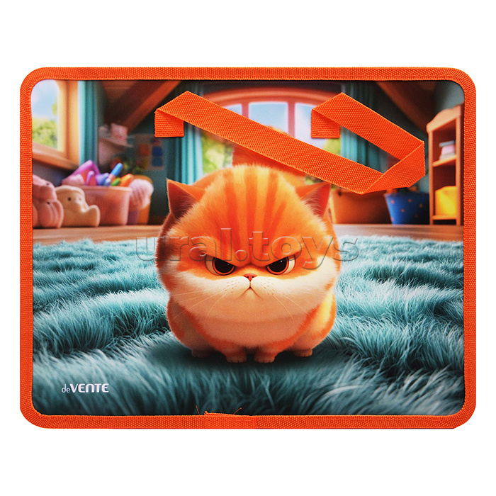 Папка для тетрадей, ИЗО и технологии "Angry Cat" A4 (33,5x26x10 см) с текстильным расширением 10 см, на молнии сверху, пластик 400 мкм, текстильные ручки, в пластиковом пакете