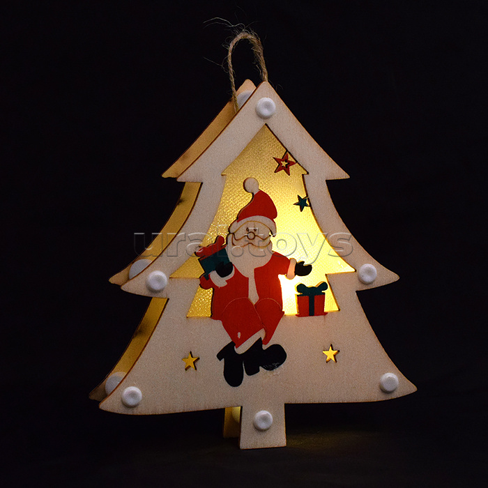 Новогоднее украшение "Дедушка Мороз" 17,7*13,5см,  со светом, в пакете