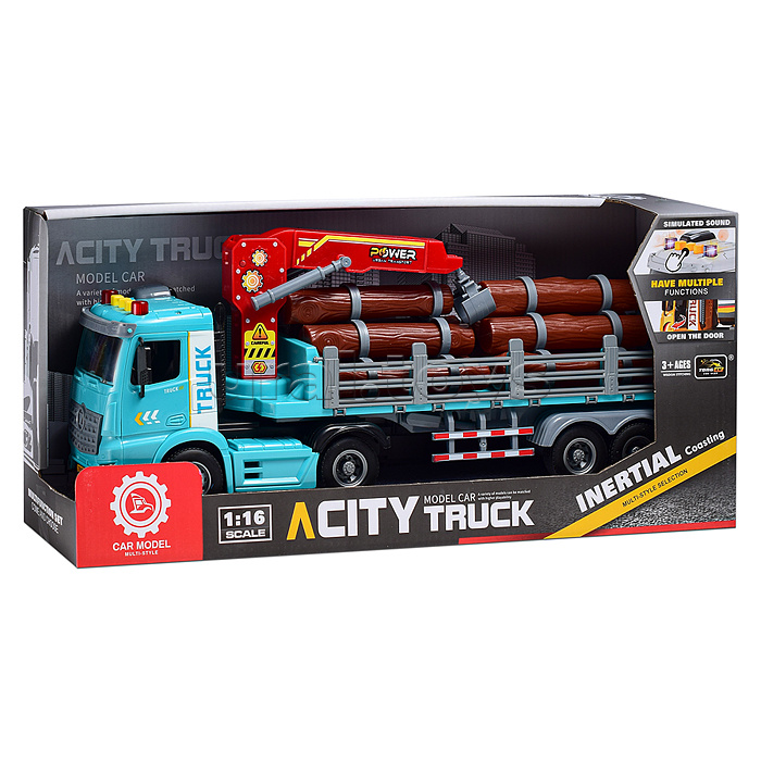 Машина "Лесовоз" на батарейках, в коробке