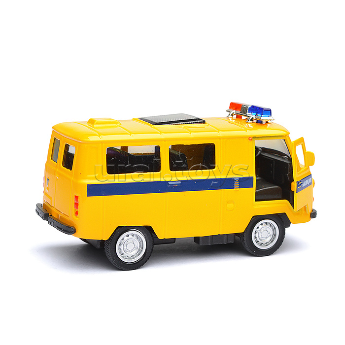 Машина металл УАЗ-452 "Буханка" Милиция 10,5 см, (свет-звук, желтый) в коробке Машина металл УАЗ-452 "Буханка" Милиция 10,5 см, (свет-звук, желтый) в коробке