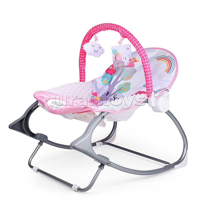 Шезлонг детский "Лесные жители" розовый, музыка, вибрация, в коробке