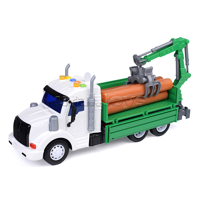 Автомобиль бортовой с манипулятором "Профи" инерционный (со светом и звуком) зелёный