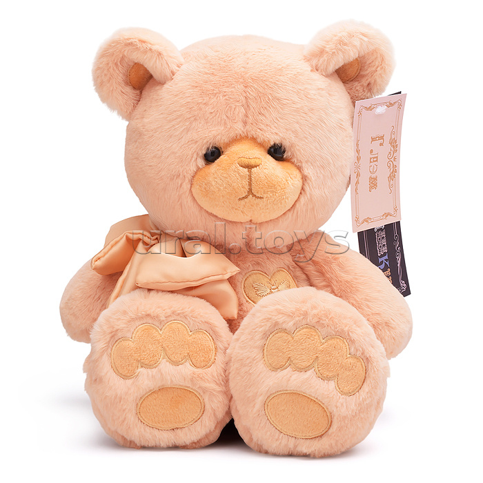 Медведь Глэм с бантом, 25см, карамельный