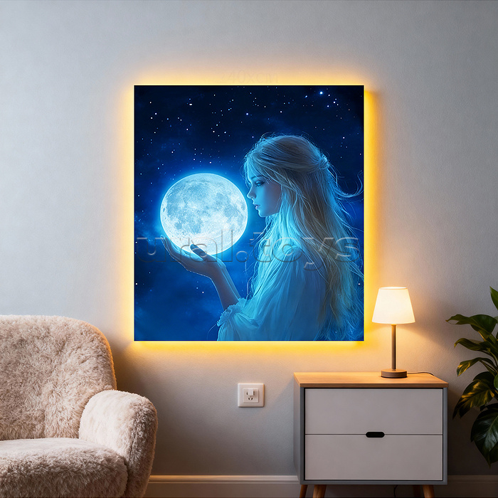 Мозаика алмазная "Девушка с луной" (светится в темноте) 40*30 см.