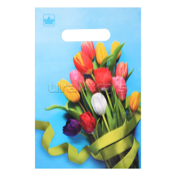 Пакет Тюльпаны на голубом вырубной