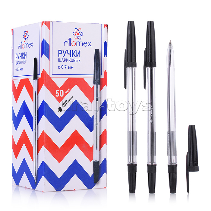 Ручка шариковая "Attomex" d=0,7 мм, прозрачный корпус, сменный стержень, индивидуальная маркировка, черная