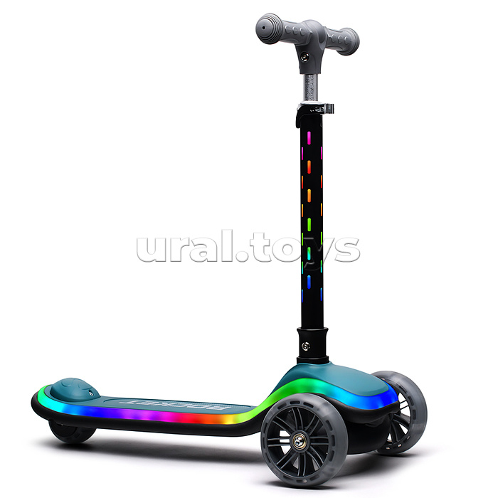 Самокат трёхколёсный ROCKET светящиеся колеса PU, дека, рулевая стойка, цвет бирюзовый