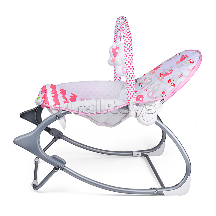 Шезлонг детский "Сова и зайчик" розовый, с вибрацией, в коробке