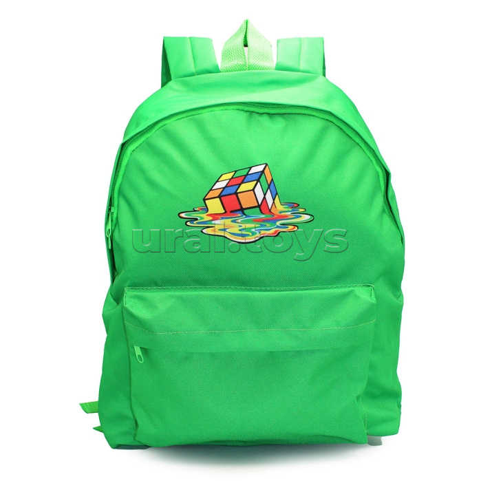 Рюкзак мягкий "Кубик зеленый" 1 отделение, на молнии с двумя бегунками, большой карман на молнии снаружи, мягкие наплечники, с подкладкой, материал полиэстер, размер 39х30х14см