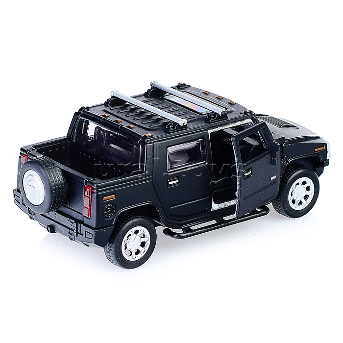 Машина металл Hummer H2 Pickup матовый 12 см, (откр. двери, багажн, черный) в коробке