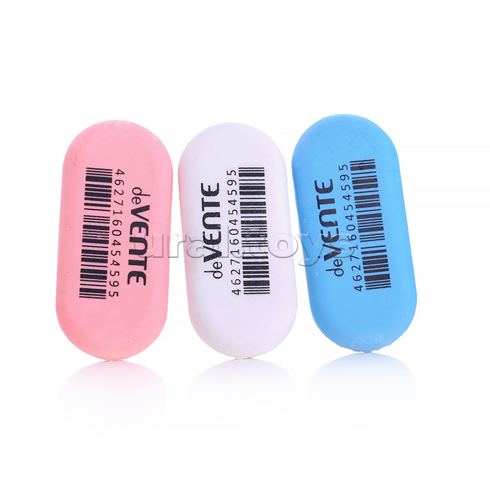 Ластик "Ellipse" синтетический каучук, овальный цветной, 45x19x10 мм, dust-free, в индивидуальной упаковке с штрих кодом, в пластиковой банке